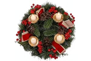 MOIUGULI Kerzenhalter Adventskranz, Schön Gestaltet Adventskranz Teelichthalter mit Haltern, Advents-Kranz Kerzenhalter Modern für 4 Teelichter, Tisch Adventsdeko Weihnachtsdeko Kerzen