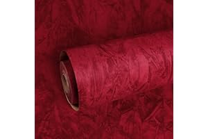 ReWallpaper Papier Peint en Velours Rouge Papier Adhesif Floqué Meuble Rouleau Adhesif Decoratif Rouge pour Tiroir à Bijoux 44.5cm×2m Papier Peint Adhésif Floqué Tissus Doublure Autocollante