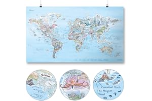 Dive Map by Awesome Maps - Mappa del mondo illustrata per gli appassionati di immersioni - riscrivibile - 97,5 x 56 cm