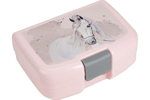 P:os 35301 - Cool Kids lunch box dla dzieci z motywem konia, plastikowy lunch box z jedną przegrodą i zamknięciem na klips, lunch box do przedszkola, szkoły i na czas wolny
