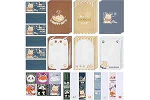 VALICAER Zestawy papeterii listowej, w zestawie 27 arkuszy papieru do pisania, 9 sztuk, koperty, 4 zakładki i 6 naklejek uszczelniających ze zwierzętami, zestaw artykułów piśmienniczych do produkcji zaproszeń,