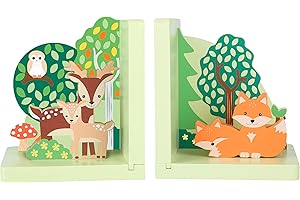 Woodland Animals Wooden Bookends - Animal Bookends for Children, Baby Boy, Baby Girl - Wooden Toys, Bedroom Decor With Deer, Fox and Owl - Kids Bedroom Accessories, New Baby Gifts by Orange Tree Toys