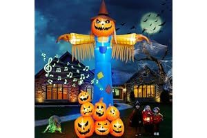 Kalolary 12,5 FT Halloween gummibåt med musik, jättepumpa fågelskrämma uppblåsbar med LED-ljus Blow Up Yard Dekor med läskigt