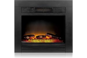 Classic Fire Chicago Camineo Elettrico - Caminetto Elettrico con Riscaldamento, Pannello di Controllo e Timer - Stufa Elettrica con Fiamme LED - 1800W - Modello da Incasso - Nero