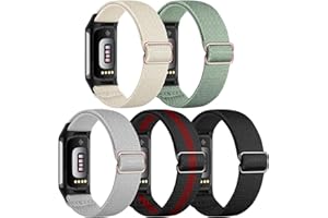 Gugobit 5 Stück Elastisches Armband Kompatibel mit Fitbit Charge 6/Fitbit Charge 5 Armband, Verstellbares Nylon atmungsaktives Ersatzarmband für Fitbit Charge 6/ Fitbit Charge 5 Damen Herren
