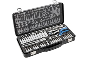 HÖGERT TECHNIK Högert Zestaw narzędzi walizka na narzędzia – zestaw narzędzi, zestaw narzędzi, wkrętak nasadowy, grzechotka, czarno-niebieski, 1/4", HT1R486, 63-częściowy