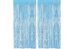 Alaoo Lametta Vorhang Hellblau, 2 Stück Party Vorhänge Luftschlangen, Glitzervorhang Lametta, Fotowand Hintergrund Party Deko fur Deko Geburtstagsdeko Hochzeit Festivals Bühnendekor, 2m