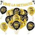 HOWAF Déco Retraite Noir Et Or – Bannière Et Ballons "Vive La Retraite" Pour Fête De Départ