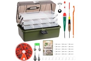 Zite Fishing Angelkoffer inkl. Zubehör Angelset | Grundausstattung mit Posen, Blei-Gewichten, Haken, Schrotblei, Knicklichter & Mehr - Ausrüstung im Koffer Befüllt | Angelkasten 3 Ausziehbare Laden