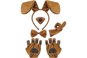Cindeer Il set di 5 costumi per cani include orecchie da cucciolo, fascia per capelli, papillon, coda di naso finto, guanti a zampa di cucciolo, accessori per costumi di Halloween, cosplay e feste