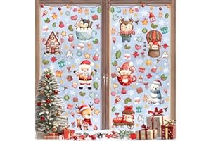 EDONKVI Adesivi Natalizi per Finestre,9 Fogli Vetrofanie Natalizie Riutilizzabili,Rimovibile Decorazioni Natalizie Vetrine Statici in PVC,DIY Stickers Natale Bambini per Addobbo Natale