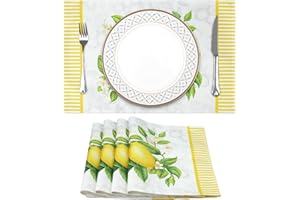 Arquiel Place Mats Set of 4, Lemon Flowers Washable Placemats, Heat Resistant Place Mats for Kitchen Table Wedding Party Dining Decoration (33x48CM)