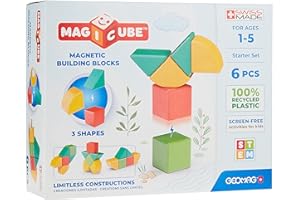 Geomag - Magicube 1+ Shapes - Magnetic Blocks for Kids - 4 Colours and Shapes - 6 Cubes – 100 Percent Recycled Plastic