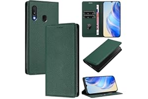 DENDICO Handyhülle für Samsung Galaxy A20e Hülle, PU Leder Klapphülle mit RFID-Blockierung, Stoßfeste Magnetische Schutzhülle für Samsung A20e, DunkelGrün