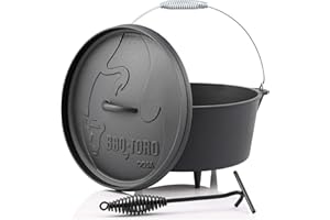 ‎BBQ-TORO BBQ-Toro Dutch Oven Alpha Serie | 7,2 Liter (DO9A), Topf mit Füße | bereits eingebrannt - preseasoned | Gusseisen Kochtopf | Bräter mit Deckelheber