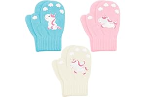 Cooraby 3 Pairs Toddler Stretch Mittens Winter Warm Knitted Magic Mittens Gloves