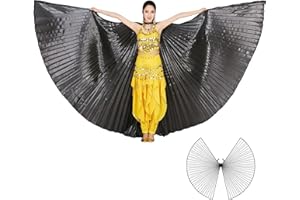 Wuchieal Öffnung Bauchtänzerin Isis Flügel Dancing Requisiten Kostüm mit Stöcke Tasche (Schwarz, One size)