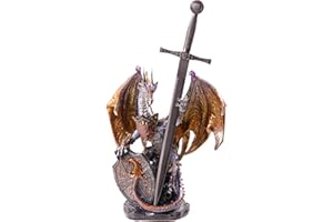 Puckator Dark Legends Fire Shield Dragon - Dragon Ornament - Gothic Decor - Dragon Toy Statue - Dragon Figurines - Gothic Home Accessories - Dragon Miniature Sculpture - Resin