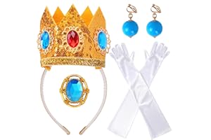 Goenb Princesse Peach Accessoires de Costume, Princesse Peach Couronne/Boucles D'oreilles/Gants/Broche Dress up Pour Femmes Filles Pour Carnaval Halloween Cosplay Dress up Birthday Party