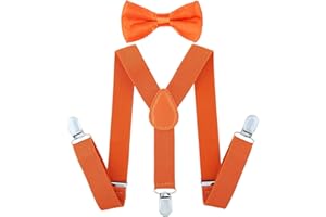 SUN-TRADER SunTrader Child Kids Clip-on Suspenders Elastic Y-Shape Adjustable with Clips and Bow Tie Set for Boys and Girls