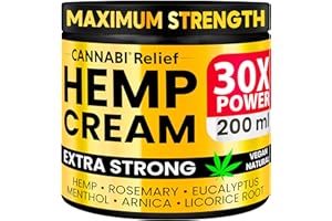 Cannabi Relief HEMP CREAM EXTRA STRONG PREMIUM High Strength Fast Absorption Formula 200 ml | Oil Menthol Rosemary Calendula Gel for Joint Muscle Neck Shoulders Elbows Back Hips Knees Wrists Hands