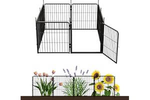 SUNSGROVE Decorative Garden Fence with Gate 60 cm(H) x 4.5 m(L) 8 Panels, Heavy Duty Metal Animal Barrier Fence for Yard, Flower Bed Fencing, Garden Border Fences, Easy Set Up, Black
