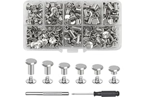 xiaoxiaozhijia 110 Piezas Remache de Tornillos,M5 Remaches para Cuero Set,Tornillo Longitud 4/5/6/8/10/12mm,Tornillos de Fijación para DIY Decoración de Cuero (Plata)