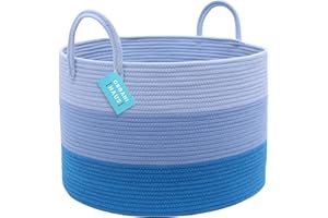 OrganiHaus grand panier 50x33 cm, corde coton bleu avec poignées, corbeille à linge, jouets, rangement enfant ou salon
