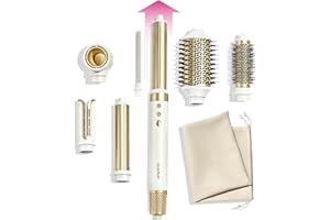 GLAMUP® Aircurler™ 6 in 1 Hot Air Styler, Upgraded Long Barrel, Round Brush, Powerful High Speed Dryer, Tight Grip, Curling Volumizing Gift Set with Travel Bag
