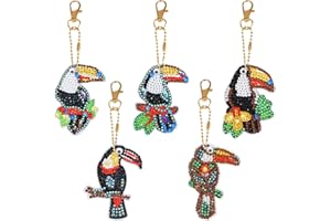 VETPW 5 Pieces DIY 5D Birds Shape Diamond Art Painting Keychain Kit for Adults Beginners, Double Sided Full Drill Diamond Rhinestone Painting Key Chains Pendant for Women Purse Backpack Handbag Decor