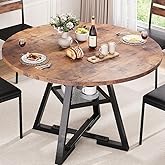 Jocoevol Round Dining Table for 4 People with Storage Shelf, Wooden Space Saving Industrial Kitchen Table, Vintage Brown, 107