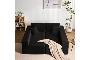 Litbird Modular Sectional Sofa, Fully Upholstered with Deep Seat, Chaise Lounge, Boneless Couches, Corduroy Fabric,Sofa Bed for Living Room – No Assembly Required,Black