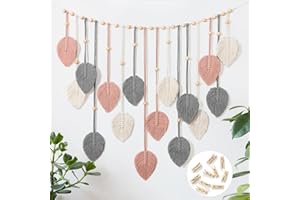 Betylifoy Macrame Wall Hanging Tapestry Large Boho Decorative Macrame Leaves Tapestry Woven Wall Hanging Decor for Bedroom Living Room Children's Room (Pink)