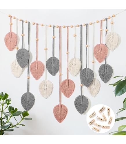 Étagère murale en macramé à suspendre, style bohème, 30 x 75 cm, faite Étagère murale en macramé à suspendre, style bohème, 30 x 75 cm, faite