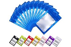 Rimiko 50 Piezas de Bolsas de Aluminio Resellables, Bolsas Mylar Herméticas Planas para Alimentos, Bolsas Pequeñas con Cierre Zip, Bolsas Plásticas para el Embalaje del Producto (Azul, 8x13cm)
