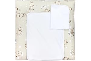 TupTam Wickelauflage mit 2 wasserfesten Frotteebezügen – weich gepolstert & hautfreundlich MAR02579, Farbe: Giraffe Beige, Größe: 75 cm Länge x 65 cm Breite