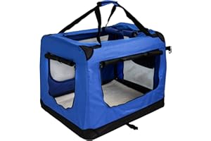 Faltbare Hundebox Transporttasche Transportbox Auto für Katze Hunde Große Kleine Box Bag Bed Decke Klein Auto Transport 7 Größen Taschen Fünf Farben Petigi (Blau, L (70 x 52 x 51 cm))