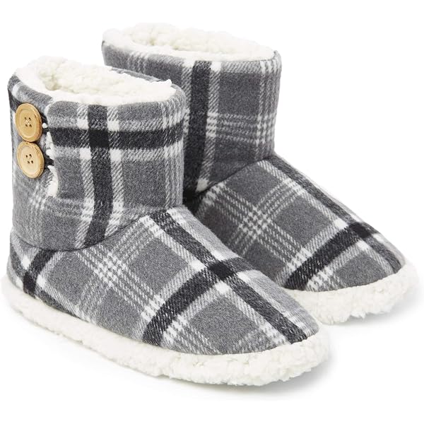 Dunlop Women's Indoor Plush Memory Foam Pom Pom Slipper Booties - Soft House Slippers, Size 7 US, Grey/Mink - View #9