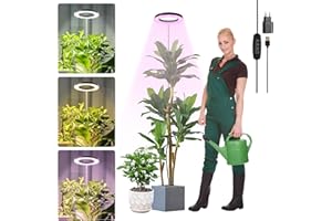 LUZOON Lampe LED à spectre complet avec pied pour plantes d'intérieur - Hauteur réglable de 30 cm à 147 cm - 3 couleurs - Avec minuterie 3/9/12 h - 10 niveaux d'intensité variable avec adaptateur USB