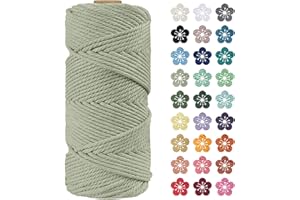 LEREATI Corda Macrame 4mm x 100m, Filo Macrame 4mm Cordoncino Cotone Naturale, 4 Fili Spago Colorato Cordino per Borse Uncinetto, Decorazioni Fai da Te, Arazzo da Parete, Cestini (Fagiolo Verde)