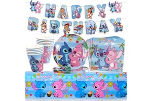 YISSCEN 42PCS Lilo et Stitch Fournitures de fête, Couverts de fête d'anniversaire, Vaisselle anniversaire Set d'accessoires de fête pour Deco Anniversaire Enfant Anniversaire Fête Déco