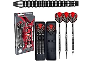 Harrows Juego de Dardos con Punta Blanda de tungsteno SUPERGRIP Ultra 90% Disponible en 18 g, 21 g, 22 g. Incluye Ejes de Carbono Supergrip, Plumas Supergrip y Estuche de Viaje.