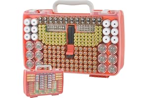 XUERDON Battery Organizer Storage Holder Case with Double-Sided, Garage Box with Tester Checker. Batteries Container for 269pcs AA AAA AAAA 3A 4A 9V C D Lithium 4LR44 CR2 CR123A CR1632 CR2032 18650 - Orange