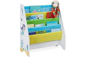 Relaxdays Scaffale Libreria Bambini, 4 Scomparti,Immagini di una Sirena, Bimbi, Dimensioni HLP: 71x62x29 cm, Colorato