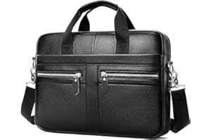 VINBAGGE Sacoche pour Ordinateur Portable 14 pouces Cartable Cuir Homme Sacs Business Porte Document d'affaires Mallette de Travai Sac à Bandoulière en Cuir Véritable