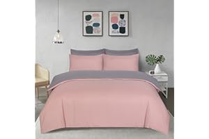 APEX FURNISHINGS Double Duvet Cover Sets - 100% Brushed Microfiber Bedding Quilt Cover with Pillowcases - Pink/Grey