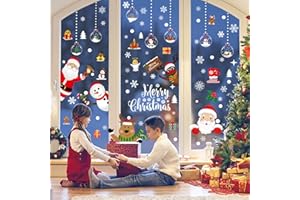 JEYNR 218 Pièce NoëL Autocollants Fenetre, Décoration de Noël Fenetre Stickers DIY Amovibles PVC Réutilisables Autocollant Fenetre pour Deco NoëL Intérieur