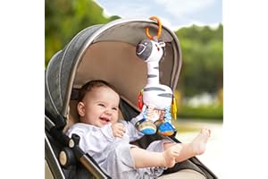 TUMAMA KIDS Zebra Hanging Baby Toy for 0, 3, 6, 9, 12 Months,Baby Handbells Rattle Soft Animal Plush Toy, Baby Sensory Pram Stroller Toy for Newborn Boys Girls Birthday Gifts