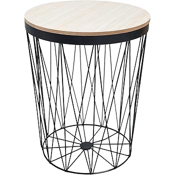 Moderner Couchtisch Beistelltisch STORAGE II grau mit Holzdeckel Korb