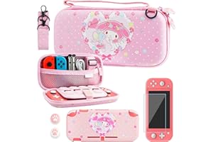 RHOTALL Custodia per Nintendo Switch Lite con custodia protettiva in TPU, tracolla regolabile, pellicola proteggi schermo e 2 tappi per pollice, colore: rosa coniglietto